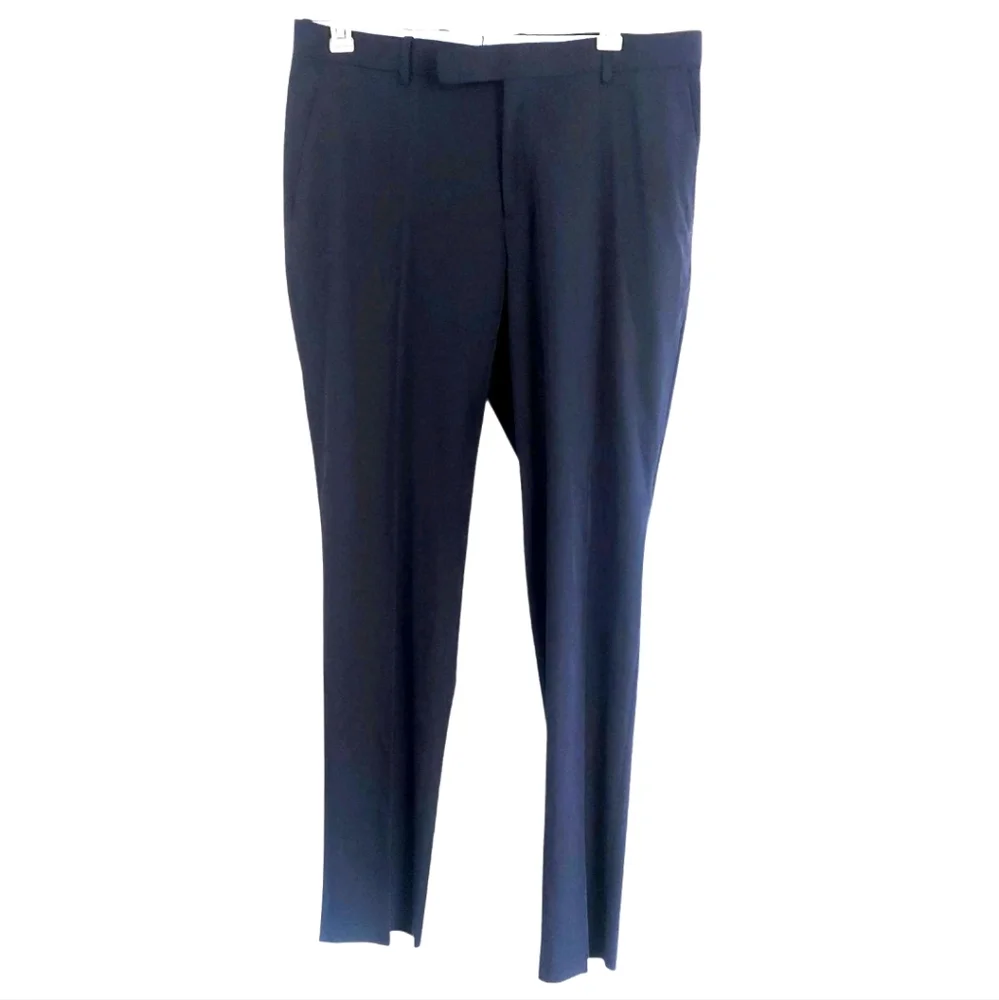 Polo Ralph Lauren Men Pants Size 37 Navy Blue Suit Trouser Unhemmed New